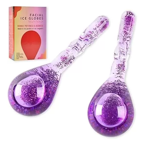 Facial Ice Globes Cryo Stick, Cooling Roller for Face, Neck & Eyes, Beauty Tool to Refresh Skin, Smooth Fine Lines, Reduce Puffiness, Tighten Pores, Skincare Gift Set, Glitter Purple