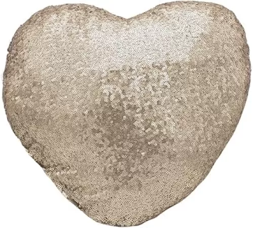 Fennco Styles Sequin and Sherpa Decorative Throw Pillow Shimmering Heart Shaped Pillow 13" W X 14" L - Champagne Cushion for Christmas, Couch, Living Room Decor and Valentine's Day