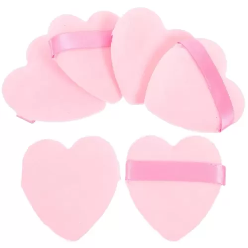 FRCOLOR 6Pcs Pink Powder Puff Heart Shape Soft Puff Beauty Makeup Tool for Women Face Eye Setting