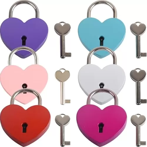 Gadpiparty 6pcs Love Couple Padlock Heart Locks with Keys Security Door Locks Small Key Lock Heart Shaped Padlock Cute Lock Small Lock Wedding Photobooth Prop Candados Mini Small Metal Lovers