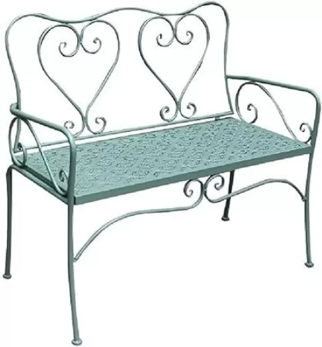 Garden Bench Garden Bench Chair, Heart Shaped Metal Outdoor Bench with Backrest, Two People Elegant Patio Leisure Seat, 41.3" L X 18.8" W X 36.6" H Outdoor Bench (Color : Green)