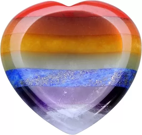 GEHECRST Chakra Worry Stone for Anxiety Natural Healing Crystals Heart Shape Thumb Worry Stones 7 Chakra Crystal Pocket Palm Stone for Stress Relief Meditation Chakra Healing Gifts for Mom Mothers Day