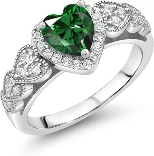 Gem Stone King 6MM Heart Shape Engagement Ring For Women | 925 Sterling Silver | Gemstone Birthstone | Wedding Engagement Anniversary Promise Ring | Available In Size 5, 6, 7, 8, 9