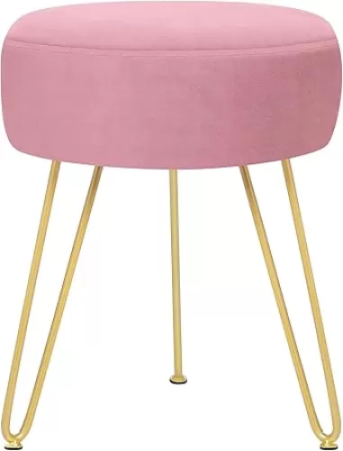 GERANT Multifunctional Vanity Stools - Velvet Round Ottoman Modern Dressing Stool -Upholstered Footrest Stool - Side Table Footstool with Golden Metal Leg for Living Room, Bedroom (Pink)