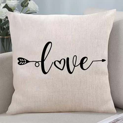 Happy Valentine's Day Linen Throw Pillow Cover Sweet Valentine's Day Love Hearts and Arrows Decorative Sofa Cushion Cover Rustic Accent Pillow Case Linen Square Pillowcase for Sofa Chair Valentine's