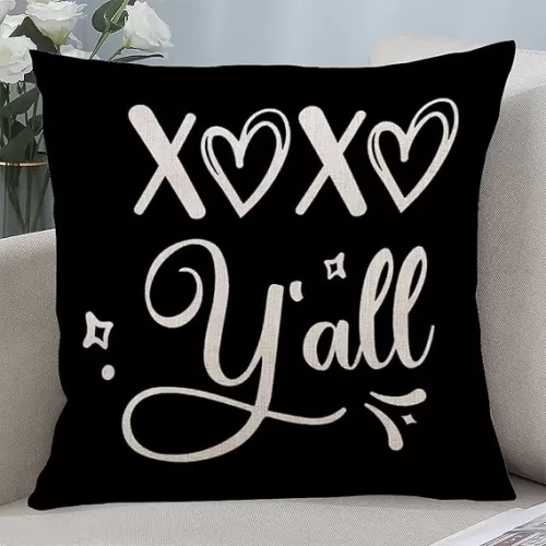 Happy Valentine's Day Linen Throw Pillow Cover Valentine's Day Love Hearts And XOXO Y'all Decorative Sofa Pillow Cover Antique Accent Cushion Cover Linen Pillow Sham for Chair Sofa Valentine's Day