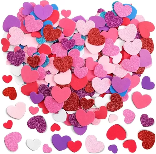 Heart Foam Stickers, 600Pcs Valentine's Day Glitter Matte Love Heart Shaped Self Adhesive Foam Stickers Decals for Kids Valentines Wedding Party Favors DIY Crafts Decorations