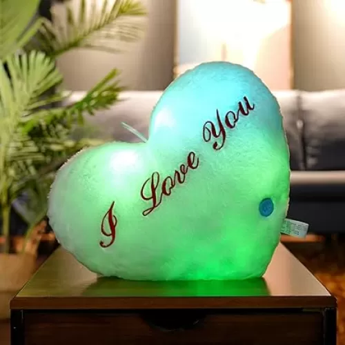 Heart Pillow, Soft Heart Love Shaped Pillow, Cute Glowing LED Pillow Light Up Room Decorative Throw Pillow Heart Plush Cushion for Couch Bed Chair Home Office Valentine's Day Gift (Green)