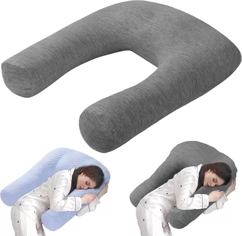 HOMBYS Cooling U Shaped Pillow for Neck, Contour Shoulder Pillow for Side Sleepers, Ergonomic Body Pillows for Adults, Hug Pillow with Washable Cover for Back, Shoulder Pressure Reduce (Dark Grey)