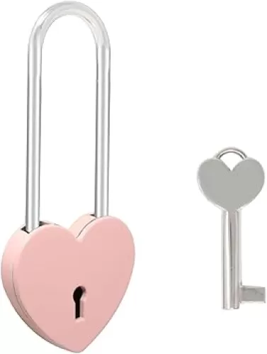 Honbay Cute Love Lock with Key Heart Shaped Padlock Alloy Steel Heart Lock Wish Lock Romantic Padlock for Jewelry Box Suitcase Cabinet Notebook for Lovers Birthday Wedding Valentine's Day Gift (Pink)
