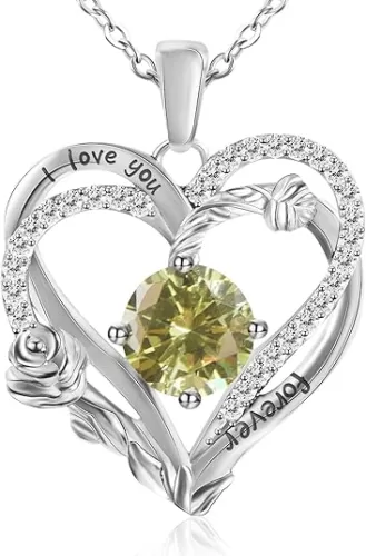 Huge Heart Birthstone Necklace 925 Sterling Silver 18K Gold Plated Pendant Necklace for Women Valentine Christmas Birthday Gift
