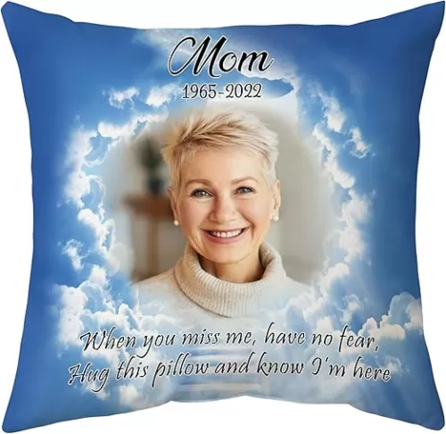Hyturtle Personalized Memorial Sympathy Pillow with Insert 12"x12" Double-Sided Printed Gifts for Loss of Loved One in Heaven - Remembrance Bereavement Gifts - Hug Me Custom Photo Sofa Home Decor