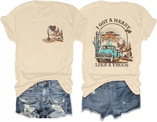 I Got A Heart Like A Truck T Shirt Women Country Music Shirts Nashville Concert Outfit Western Sunset Cowgirl Tops