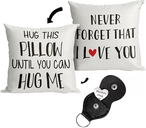 I Love You Hug This Pillow Throw Pillow Covers Gifts for Girlfriend Boyfriend Dad Mom Wife Lesbian, Pocket Hug Token, 18 x 18 Lover Pillow Cover and Love Keychain Gifts Set for Women