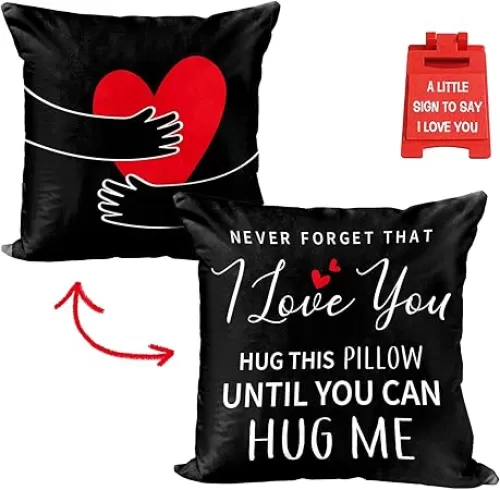 I Love You Two Sided Printing Love Hug Pillow Cover for Couples Wife Girlfriend Boyfriend, 18x18 Cushion Case Decoration for Sofa Couch Bedding, Long Distance Relationships Gifts
