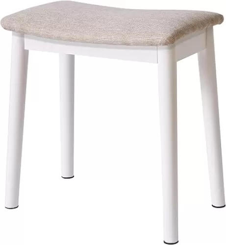IBUYKE Saddle Cushion Vanity Stool Chair, Foot Rest Stool with Solid Wood Legs, Modern Vanity Bench Ottoman for Piano, Upholstered Seat for Bedroom, Entryway, White Legs&Light Linen WBD007WY