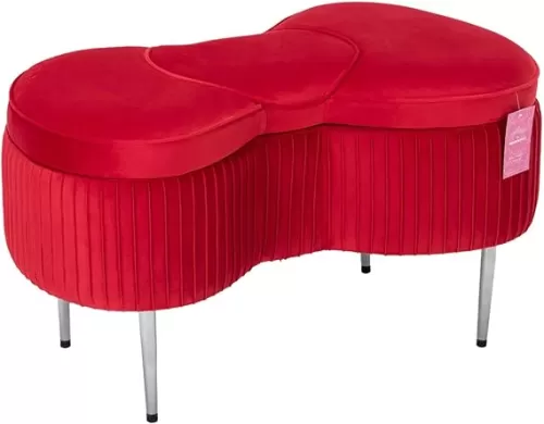 Impressions Vanity Hello Kitty Bow Velvet Storage Bench for Bedroom and Living Room, Luxurious Design Foam Padded Upholstered Ottoman Bench Seat Organizer with Silver Metal Legs (Red)