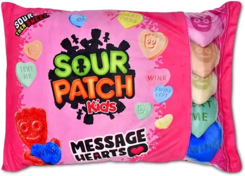 iscream Sour Patch Kids Valentine Package 14" x 9" Sweet Sayings Pillow Set with Mini Heart Candy Pillows