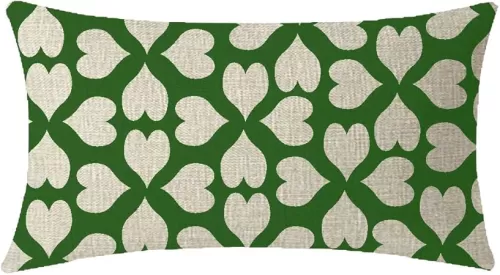 ITFRO Happy St Patricks Day Heart Shamrocks Waist Lumbar Green Burlap Cotton Linen Pillowcase Cushions Cover Couch Outdoor Decorative Oblong 12x20 Inches