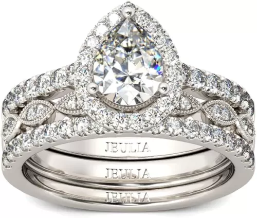 Jeulia Halo Pear Cut Ring Set CZ Heart Shape Engagement Ring for Women Sterling Silver White Diamond Bridal Set Valentine's Promise Anniversary rings with Jewelry Gift Box