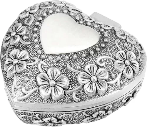 Jewelry Case Heart Shape Jewelry Box Vintage Antique Jewelry Case Silver Jewelry Storage Box Classic Woemn Jewelry Organizer Box Easy to access