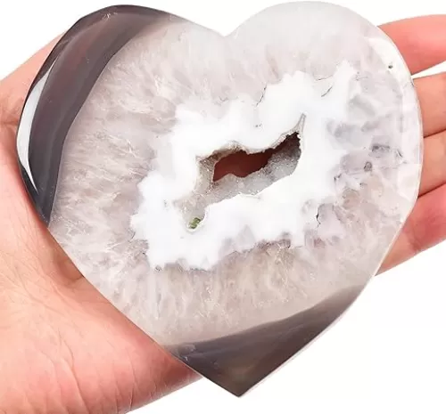 JIC Gem Large Heart Crystal Agate Geode Druzy Palm Worry Stone Reiki Crystals and Healing Stones 3.9-4.3"(100-110mm)