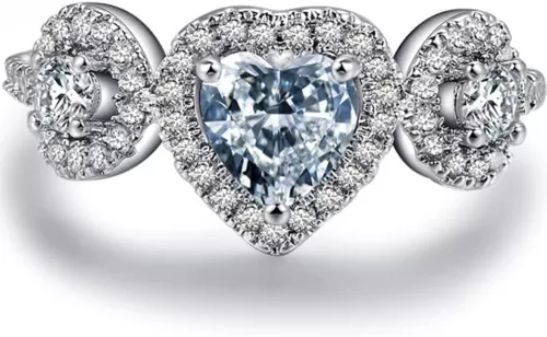 Jude Jewelers White Gold Plated Three Stone Heart Shaped Wedding Engagement Promise Statement Anniversary Ring