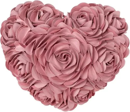 JWH Flower Throw Pillow Covers Decorative Aesthetic Floral Accent Pillow Cases Heart Shaped Cushion Love Decor for Couch Living Room Bed 14 x 16 Inches Dusty Pink