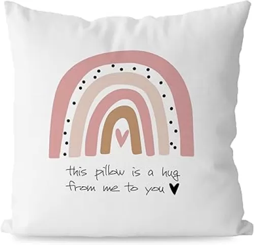 KEUSPI Pink Boho Rainbow This Pillow is a Hug from Me to You Decor Pillowcase Throw Pillow Cover 18x18 Inch, Pink Boho Rainbow Home Decor Decorations Pillow Cover, Gifts for Long Distance Relationship