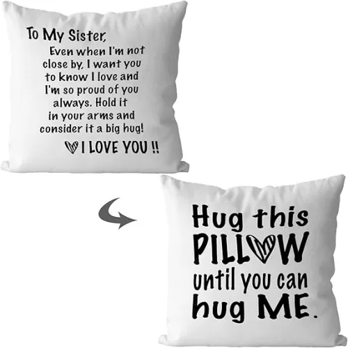 KEUSPI Sister Pillow Covers Hug This Pillow Until You can Hug me Pillow Covers, Sisters Gifts from Sister Friendship Pillow Covers 18x18 Sister Pillows from Sister Gifts