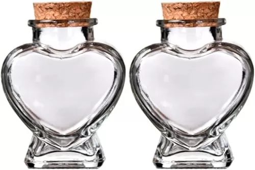Kichvoe 2pcs Transparent Wishing Bottles with Corks Heart-shaped Glass Containers for Crafts Party Favors and Valentine Day Decorative Airtight Jars