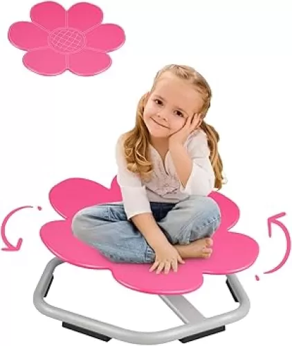 Kids Sensory Swivel Chair, Spin Chair for Kid Autism, Rose Red Flower Shape Autism Kids Spinning Seat Strong Bearing Force (220 Pounds), Training Body Balance and Coordination, Metal Non-Slip Design
