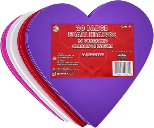 KINREX Valentine's Day Foam Hearts – Multicolor Large Foam Heart Shapes for Girlfriend, Boyfriend, Kids & Adults – Valentine Decor Creative Heart Cut-Outs - 6" - 20 Pieces