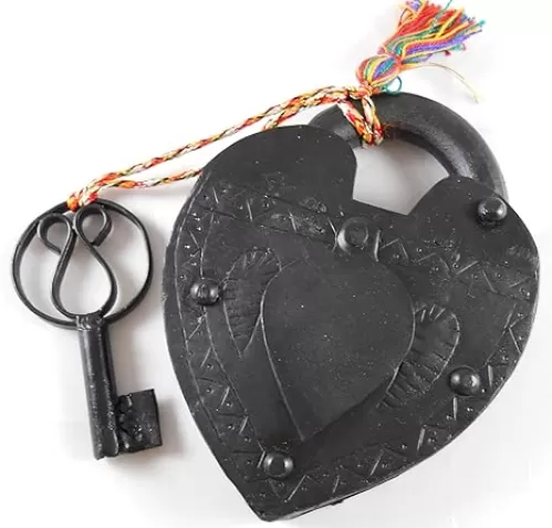 Large Antique Reproduction Heart Padlock with Key