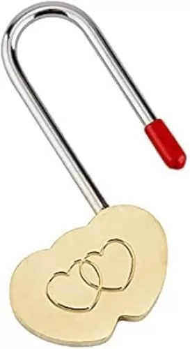 Love Lock 3.5" 50mm Double Heart Padlock Everlasting Love for Lovers Wedding, Anniversary, Travel (NO Key)