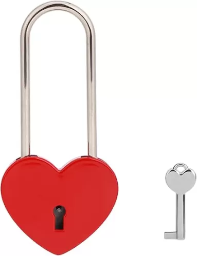 Love Lock Heart Padlock, Red Single Heart Wish Lock with Key for Lovers Wedding, Valentine's Day, Anniversary, Travel(with Key)