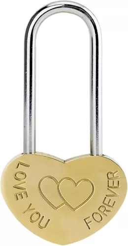 Love Lock Single Heart Gold Padlock:3.5" 50mm Engraved Love-You-Forever Wish Heart Lock Everlasting Love for Lovers Wedding, Valentines, Anniversary, Travel, Valentines Day, Bridge(NO Key)