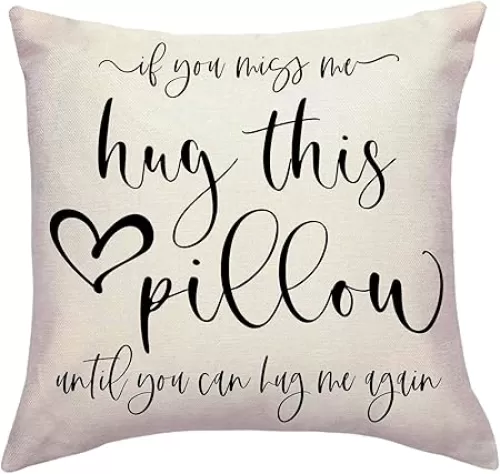 Lover Throw Pillow Case Hug This Pillow Until You Can Hug Me Decorative Cushion Cover Couple Heart Long Distance Gift 18 x 18 inches Valentine