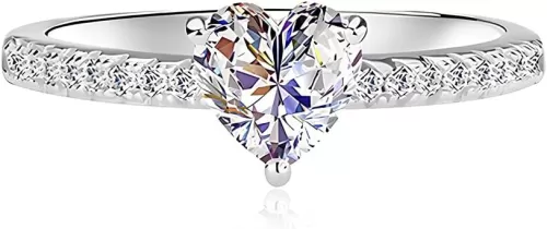 LUSHE Moissanite Engagement Rings Heart-shaped Halo Engagement Ring 1-2 CT D Color VVS1 Clarity 925 Sterling Silver with 18K White Gold Plated Moissanite Wedding Bands Heart Promise Rings