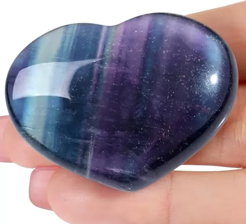 MAIBAOTA 45 mm Fluorite Crystals Large Heart Stone Healing Crystals Gifts for Women Natural Reiki Gemstone Polished Heart Shaped Rocks Meditation