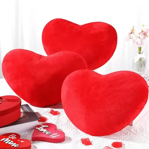 Marsui Valentine Red Heart Pillow Cute Plush Cushion Throw Pillows Soft Stuffed Heart Solid Color Decorative for Sofa Bedroom Gift(3 Pcs, 15 x 12 Inch)
