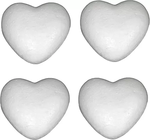 Meuey Lyot 4 Inch (About 10.2 cm) White Heart Shaped Styrofoam Christmas Craft Styrofoam Heart Foam Hearts for Crafts DIY Art Deco and Home Craft Project 4PCS