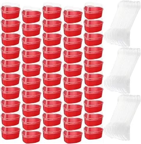 Mini Dessert Cups with Lids and Spoons Set 4 oz Heart Shaped Appetizer Fruit Cups Red Small Serving Bowl for Valentine Wedding Party Cakes Ice Cream Tasting (50 Pcs)