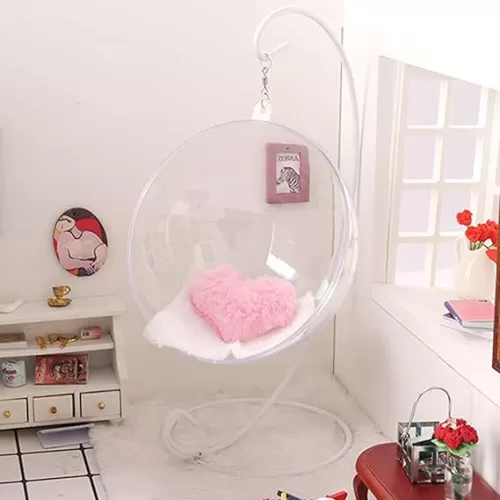 Mini Dollhouse Swing Chair, Miniature Dollhouse Hammock with Heart Pillow, 1/12 Scale Miniature Dollhouse Furniture Accessories Home Decor A