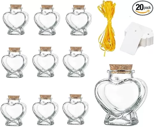 Mini heart jars small heart shaped glass jars with cork lids candy jars bridal shower favors jars memo jiars perfect amount about 3 ounces holding sands, shells, candies etc (10 pieces)