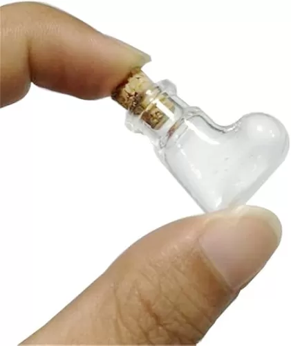 Mini Hearts Bottles Pendants Small Glass Bottles with Cork Jars Gifts Vial 10pcs (10, Oblique Heart)