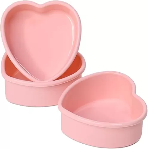 Mini Silicone Heart Shape Cake Pan 3 Pack, 4 Inch Silicone Heart Cake Mold for Mini Cakes, Cheesecake, Pudding