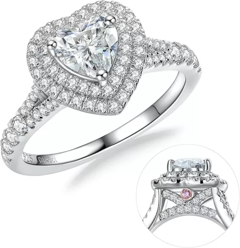 Moissanite Engagement Ring, D Color VVS1 Clarity, 1.2-1.7CT, 925 Sterling Silver with 18K White Gold Plated, Cushion/Heart/Oval/Princess Cut Promise Rings for Women