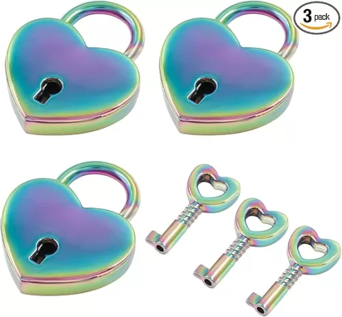 Murtenze 3 PCS Mini Colorful Heart Shaped Love Lock - Small Cute Padlocks with Key for Jewelry Box, Diary, Handbag