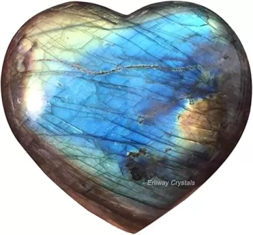 Natural 2" Labradorite Crystal Heart Palm Stone, Large Heart Shaped Love Stone, Polished Heart Carving Healing Crystals for Chakra Reiki Balancing Therapy Meditation Home Decoration
